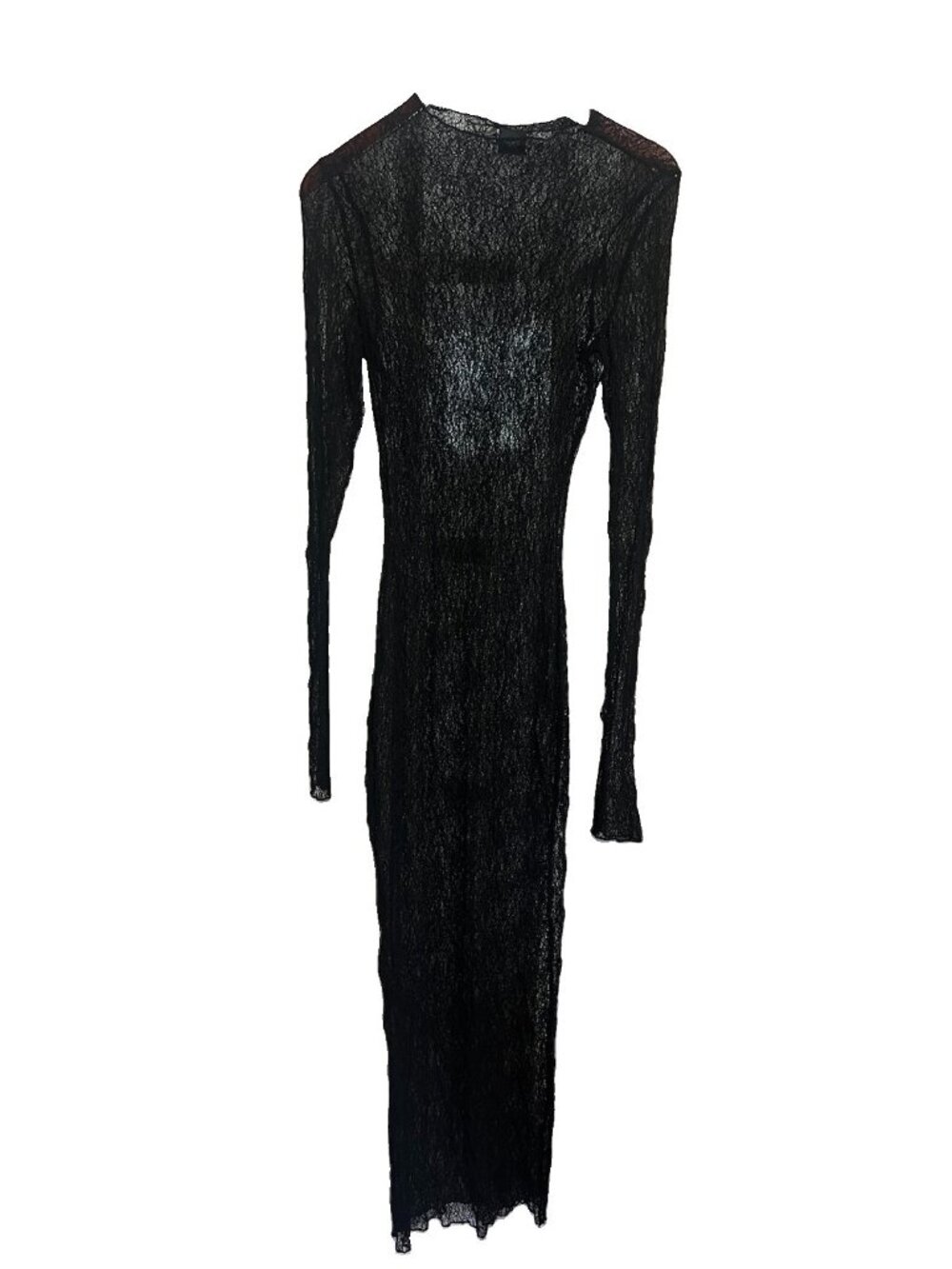 Blanc Knit Fully Sheer Long Sleeve Maxi Dress Onyx Black Lace Goth Dark Fairy. K
